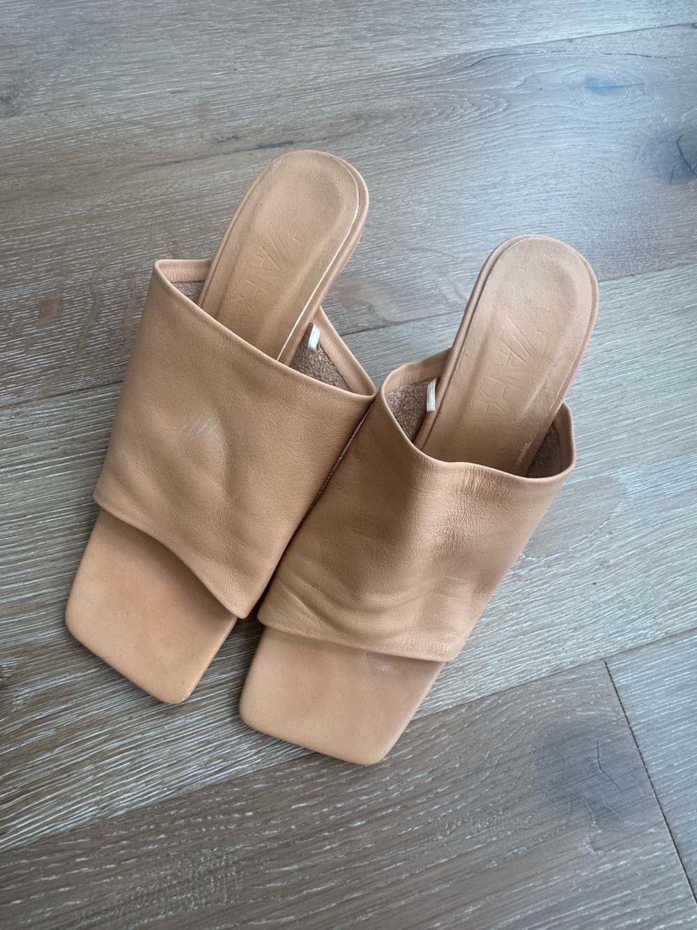 ZARA Peachy Nude Leather Heeled Slides  EU 36